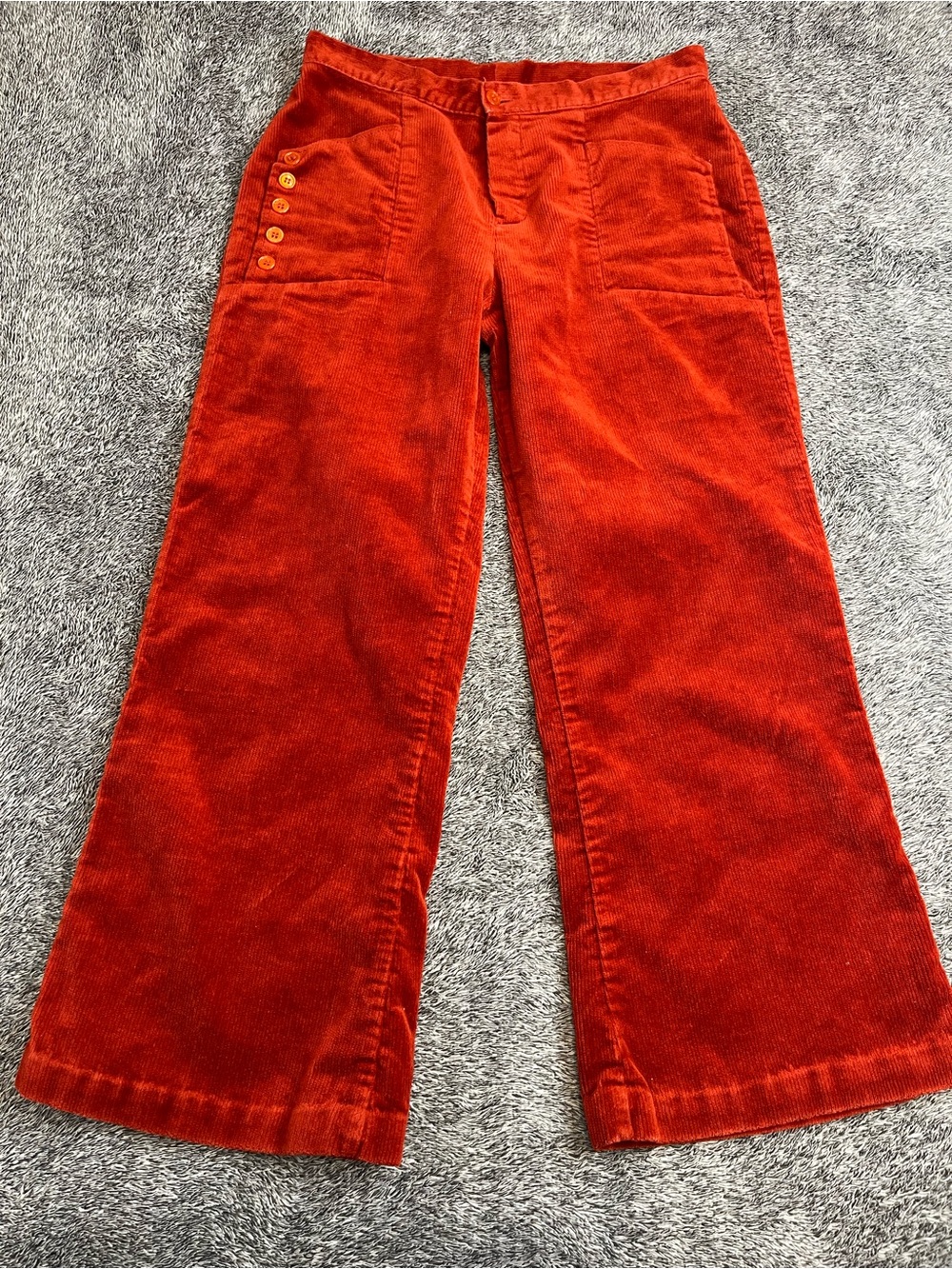 VTG 70s Sears JR Bazaar Corduroy Flare  Pants Button Patch Pocket Rust Orang M13